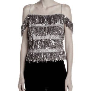 Aidan by Aidan Mattox Black Sequin Fringe Top
